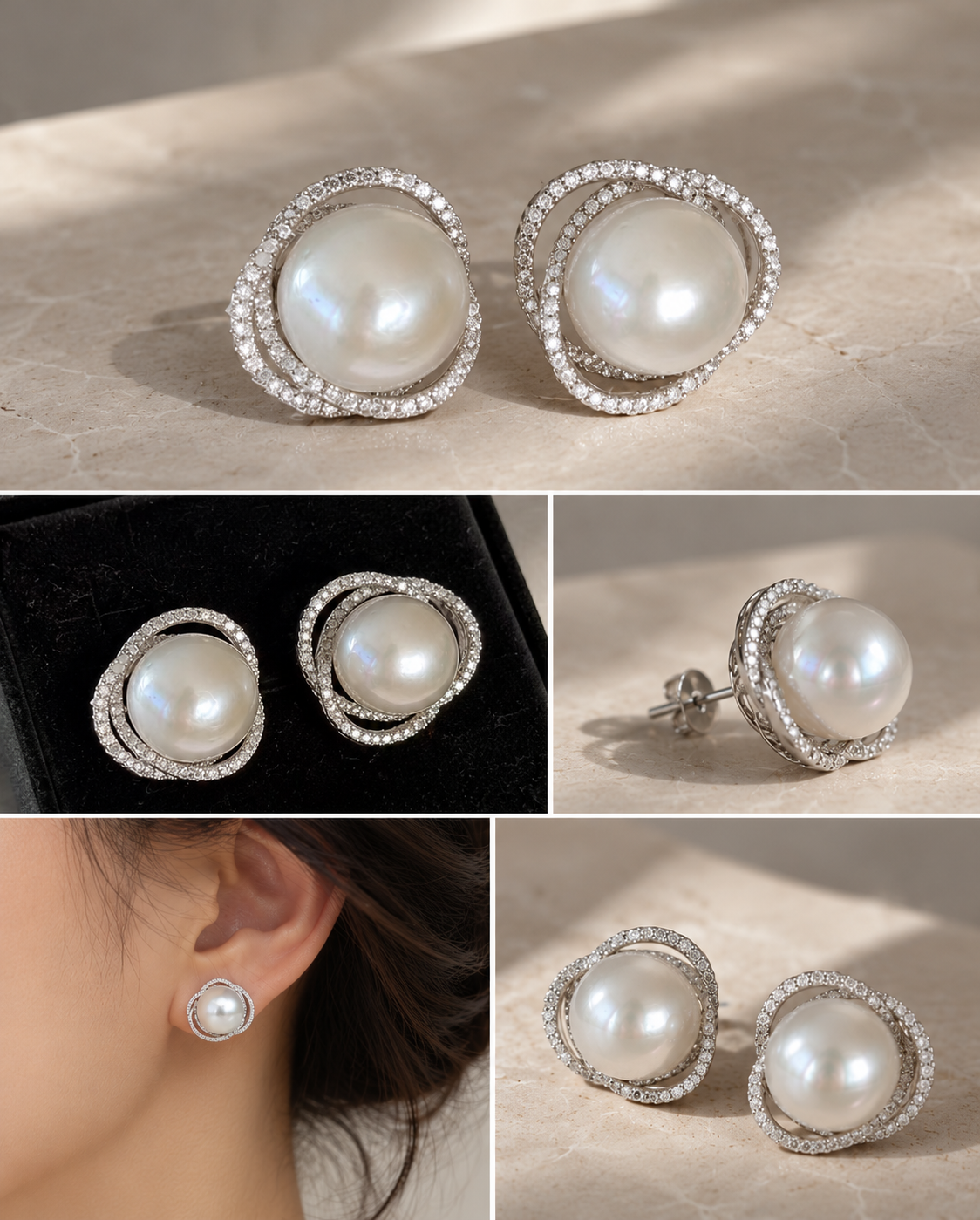 Freshwater pearl stud earrings detail gallery
